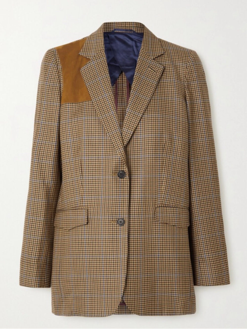 Purdey London Faux Suede-paneled Checked Wool-tweed Blazer